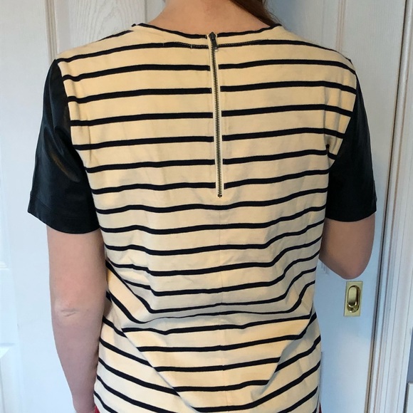 J. Crew striped, exposed zip back knit shirt w/faux leather sleeves - size S - Picture 5 of 13